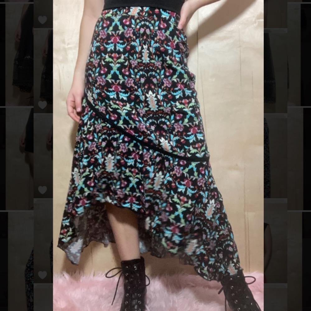 Earthbound Black Floral Asymmetrical Boho Skirt
